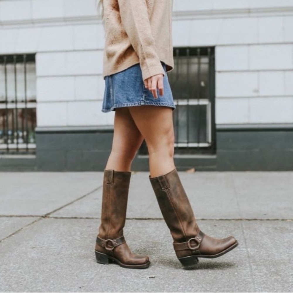 Frye Harness 12R Leather Square Toe Moto Boot